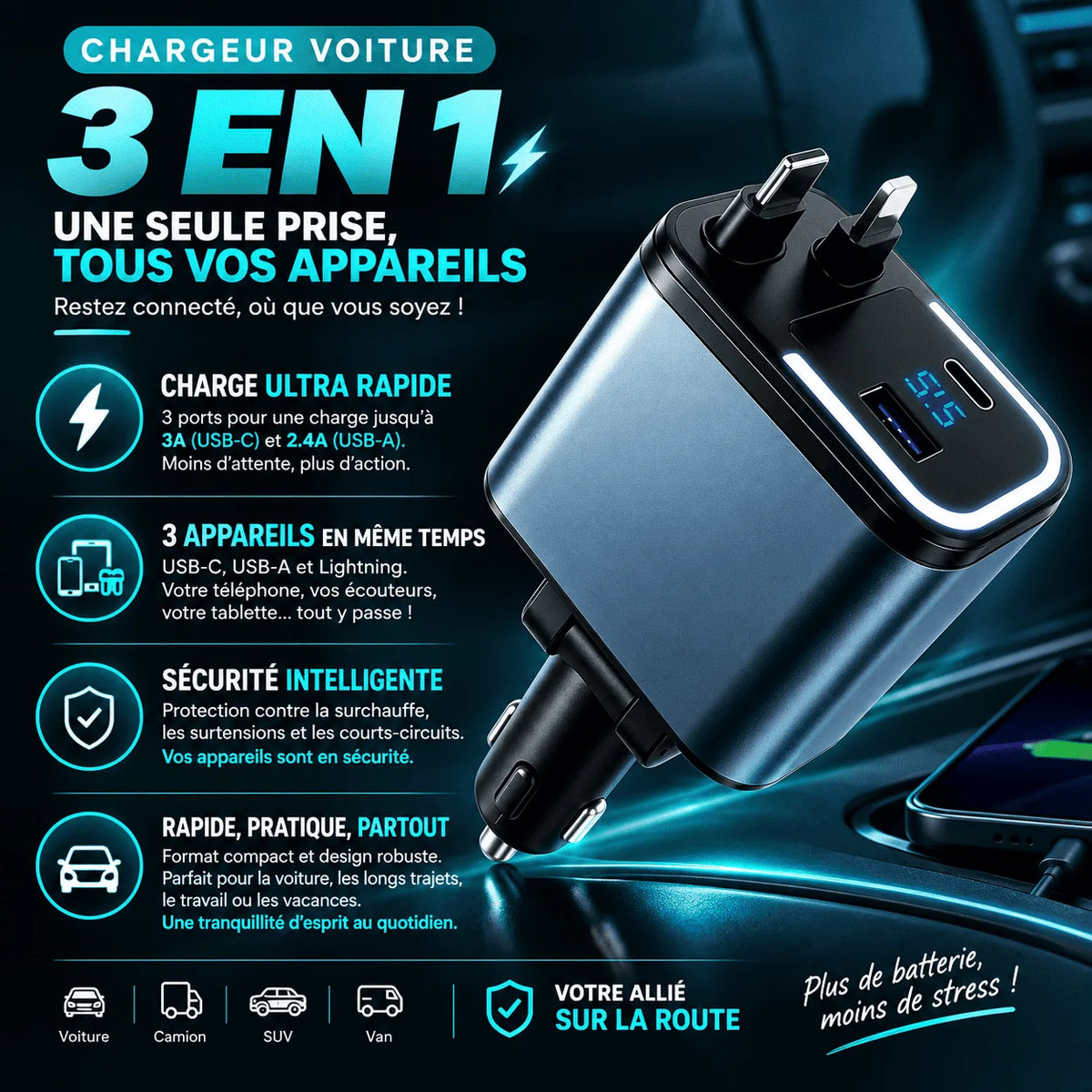Super Car Fast Charger : Tirez, branchez & rechargez
