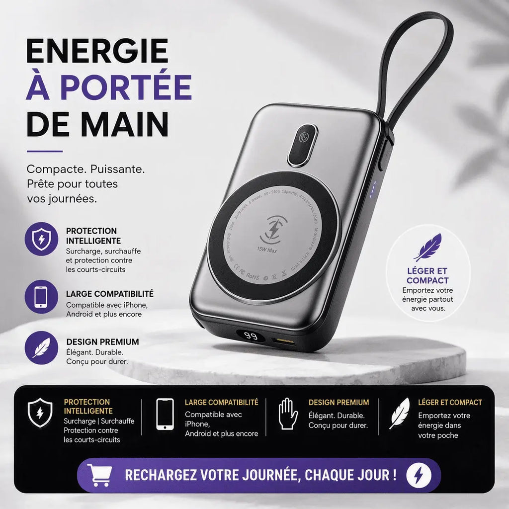 Powerbank Magnétique DEPIN : Support, Portable & Magnétique